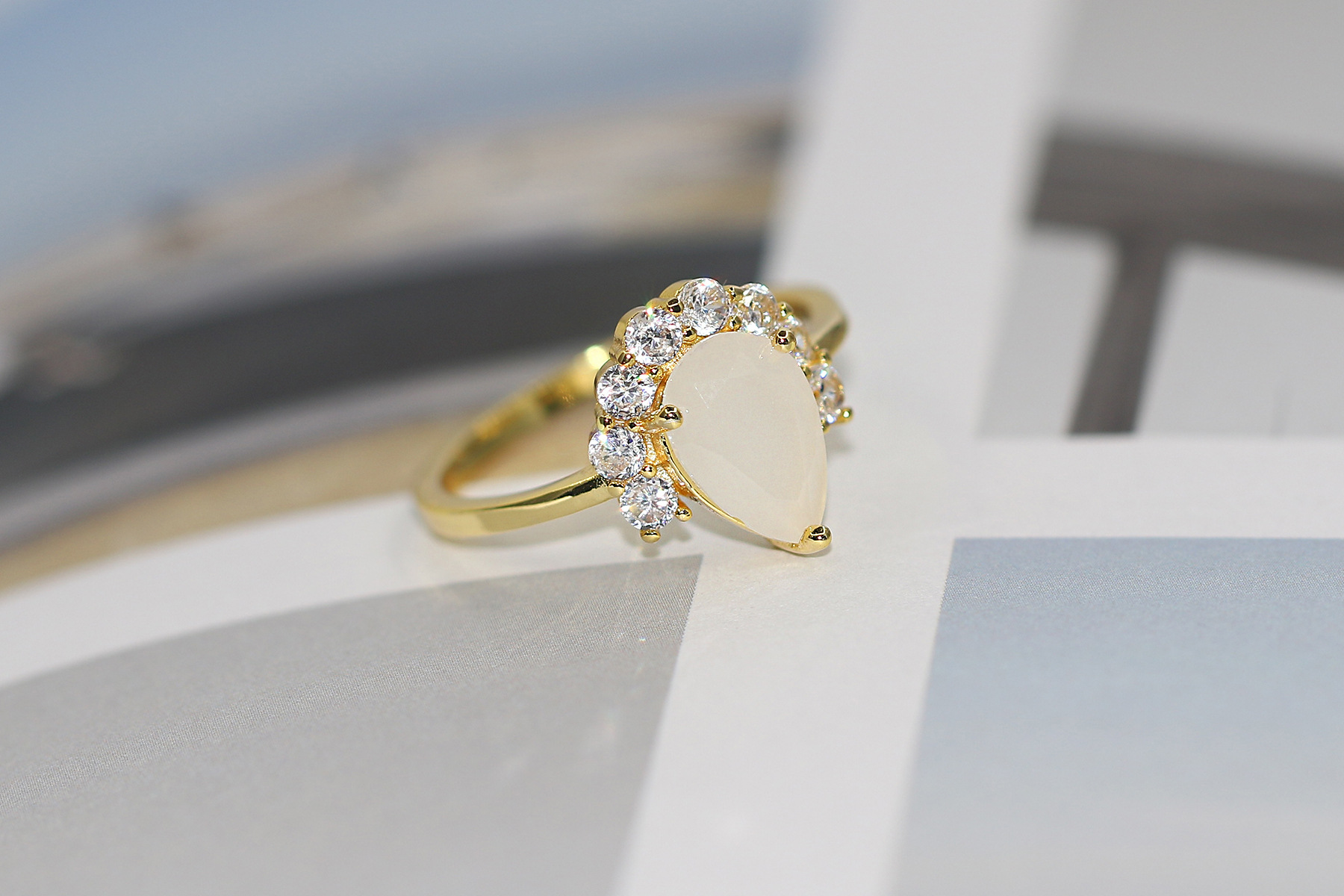 Fashion Water Droplets Copper Plating Inlay Zircon Rings 1 Piece