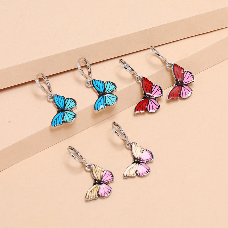 Fashion Retro Ins Colorized Butterfly Drop Oil 3-piece Earrings Japan And South Korea Fresh Personality Temperament Wild Set Earrings display picture 7