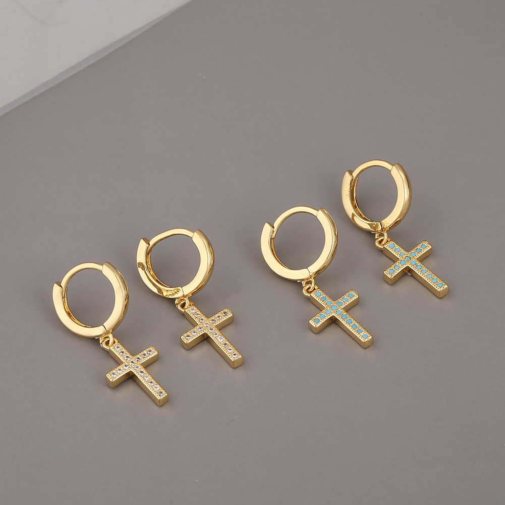 Copper Micro-inlaid Zircon Cross Earrings display picture 3