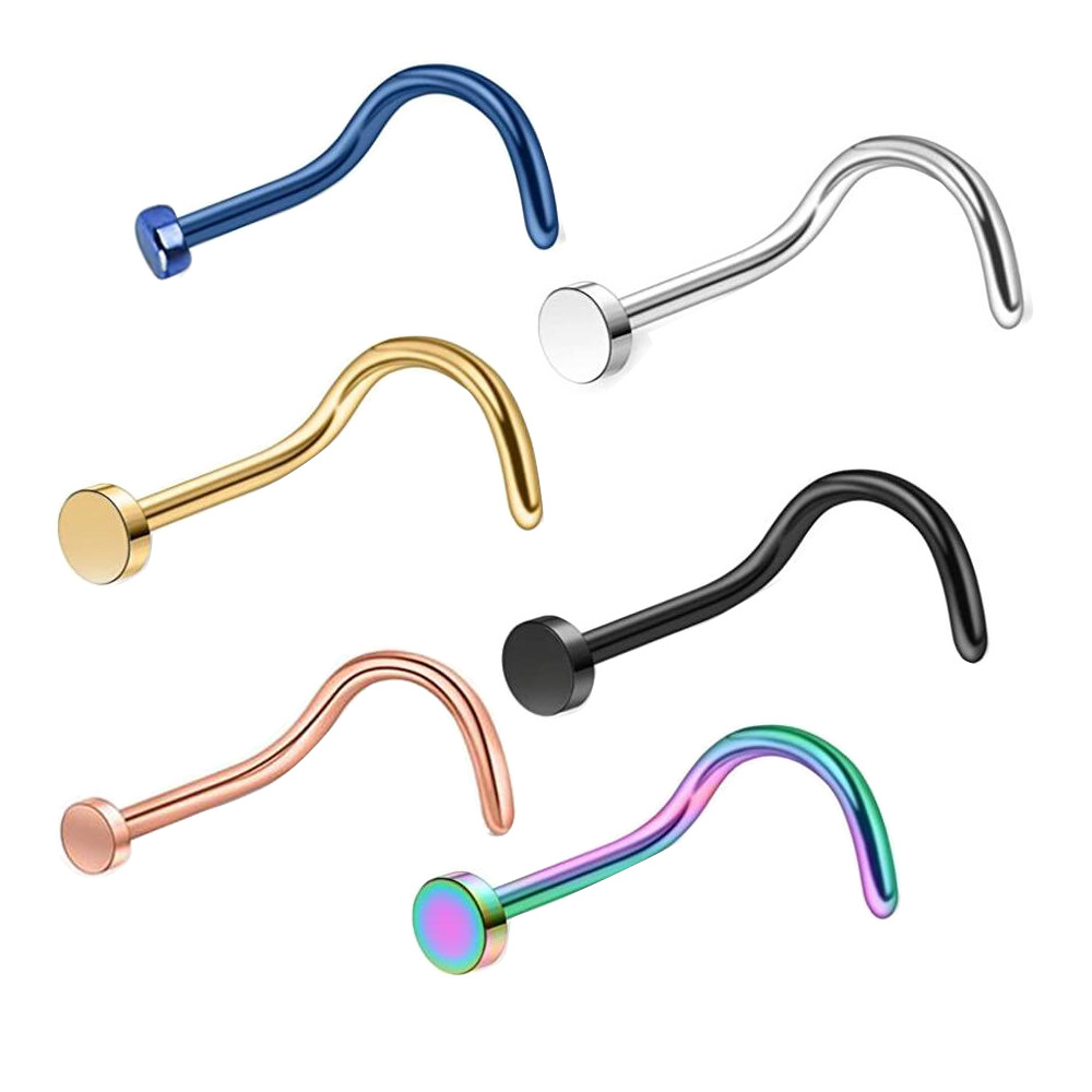 Blue Geometric Flat Nose Stud Screw Nose Piercing Jewelry - Metal Nose Ring for Women Men detail image 4