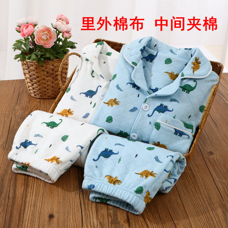 가을과 겨울 어린이 집 옷 클래스 부모 키스 소년면 따뜻한 잠옷 공기 면 2 조각 세트 국경 도매