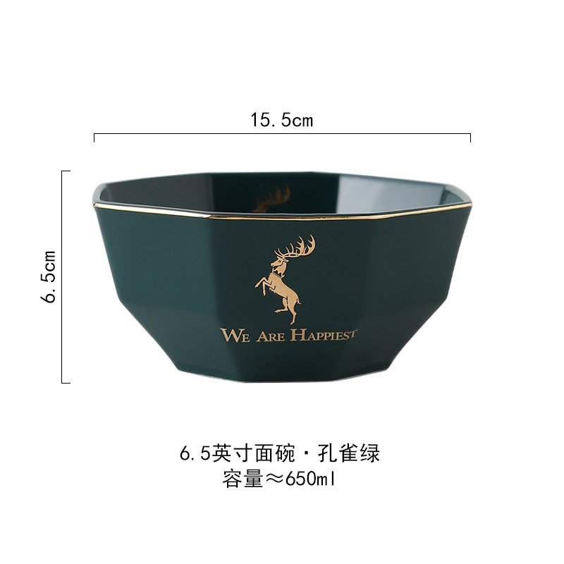 Nórdico simple moderno personalizado hogar ensalada de frutas tazón de fideos instantáneos tazón de sopa grande cerámica de doble oreja ramen Bucket Bowl