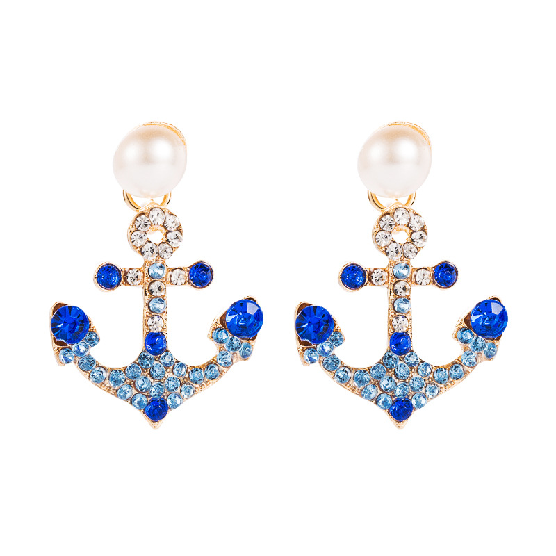 Retro Anchor Pearl Alloy Full Diamond Earrings display picture 7