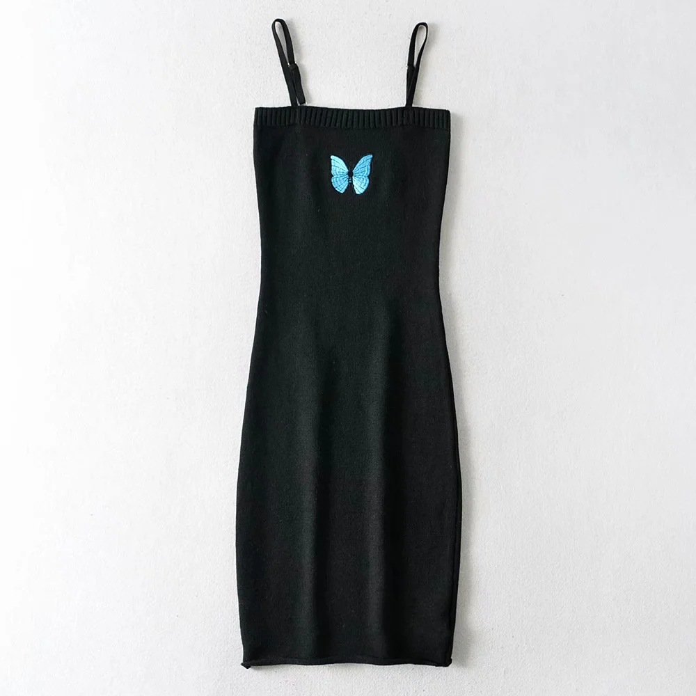 sexy butterfly embroidered wool knitted dress NSAC32748