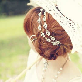 精工lena荐 新娘婚礼花朵水钻发带发箍头带发饰头饰女
