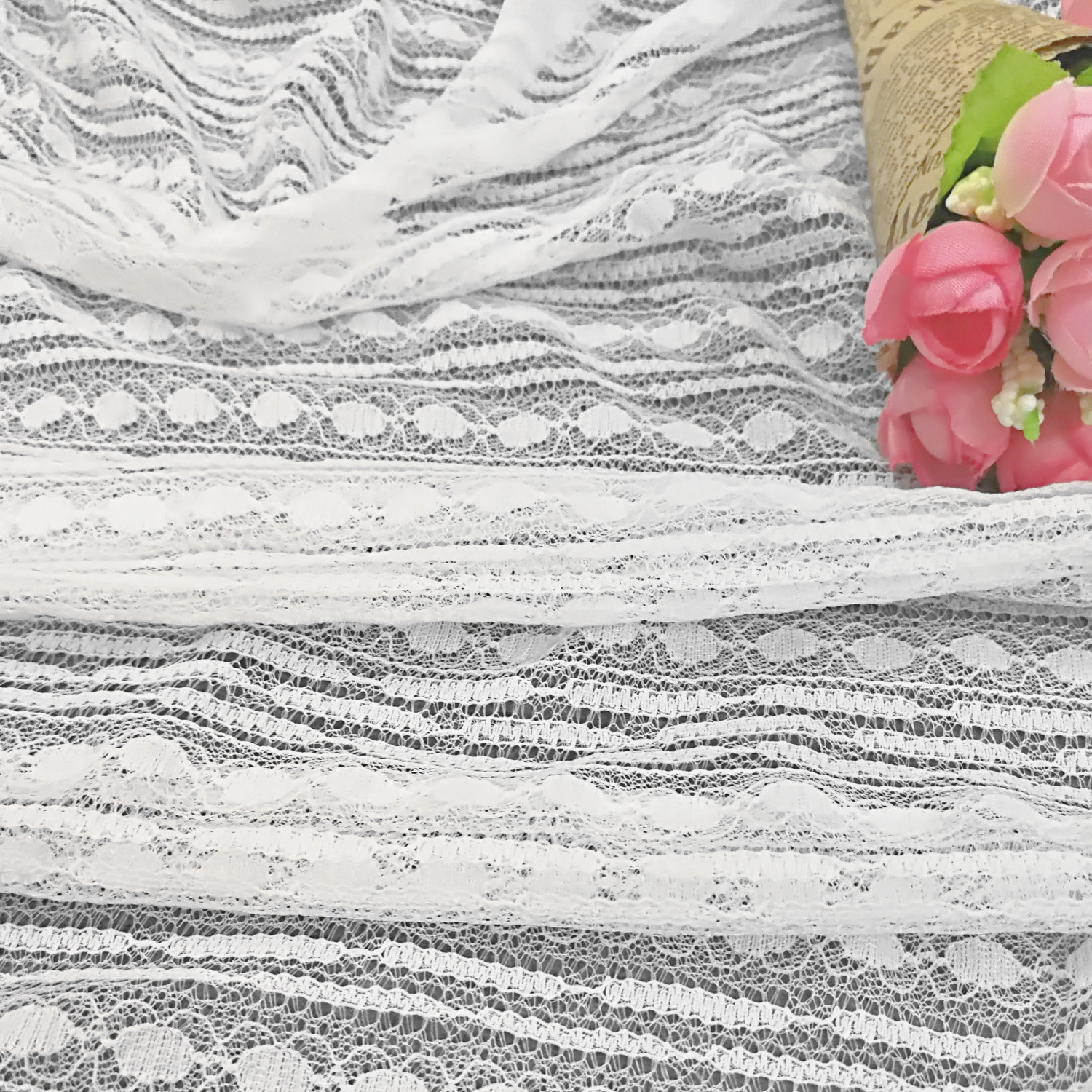 蕾丝面料弹力小圆点锦氨薄网布条纹服装服饰辅料手工DIY花边布料