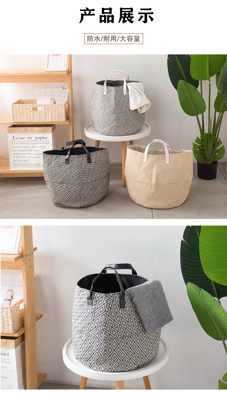 cotton linen storage bucket laundry basket dirty clothes hamper foldable Japanese style simple bedroom household itemspicture3