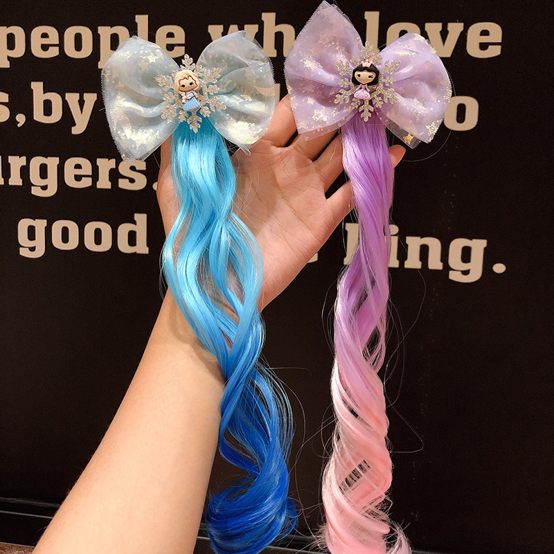 Mesh Frozen Princess Haars Pange Verlaufs Perücke Kinder Geflochtene Haars Pange Mädchen Haarnadel Clip Haarschmuck display picture 2