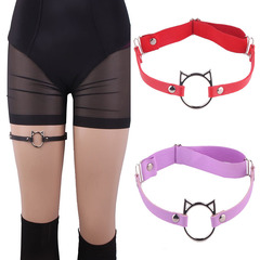 Euro-American narrow-style sexy leg rings made of PU leather with rivet cat-face designs—online celebrity and street-style accessories for both men and women