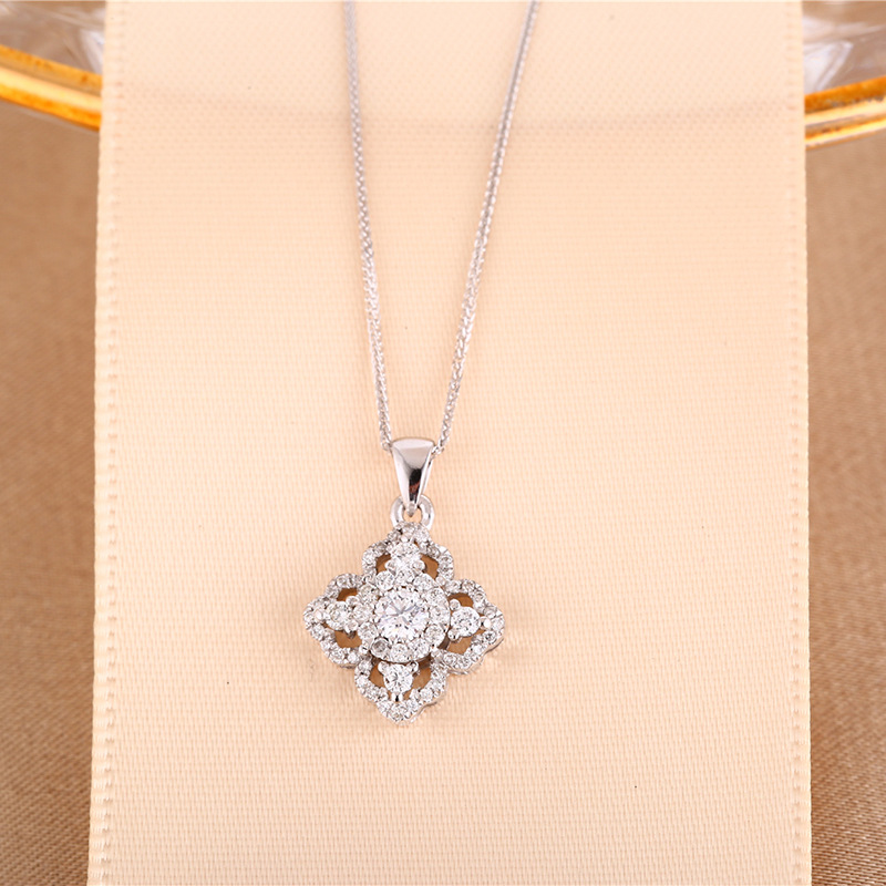 18K白金玫瑰金钻石项链群镶款式吊坠+项链珠宝首饰