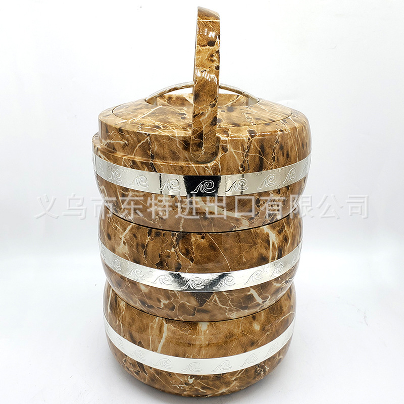 Stainless steel Japanese lunch box, multi-purpose round food compartment, family picnic, marble-patterned foreign trade picnic lunch box detail image 3