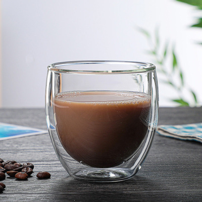 Taza de vidrio de borosilicato doble capa con tapa de bambú diseño en forma de huevo para café leche y jugos