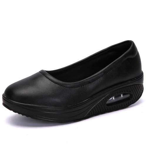 Foreign trade nurse shoes breathable thick sole heightening rocking shoes women's leather spring and autumn air cushion white casual shallow mouth shoes