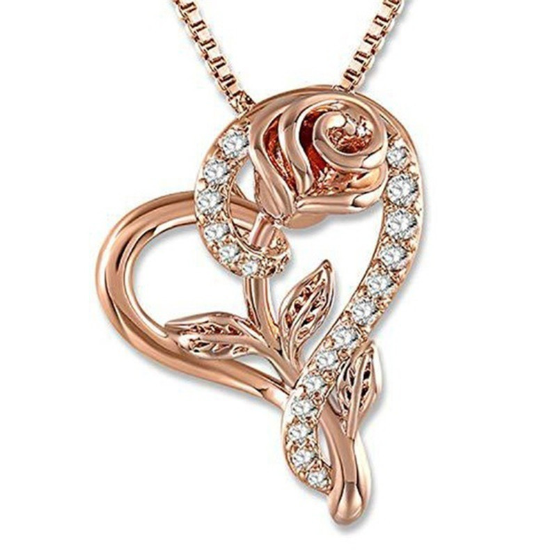 Moda Forma De Corazón Rosa Metal Enchapado Flores Piedras Preciosas Artificiales Día De San Valentín Día De La Madre Mujeres Collar display picture 3