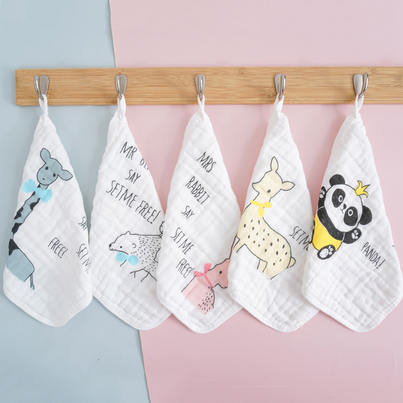 六层独版印花纱布方巾宝宝口水巾洗脸小毛巾婴童婴幼儿毛巾|ru