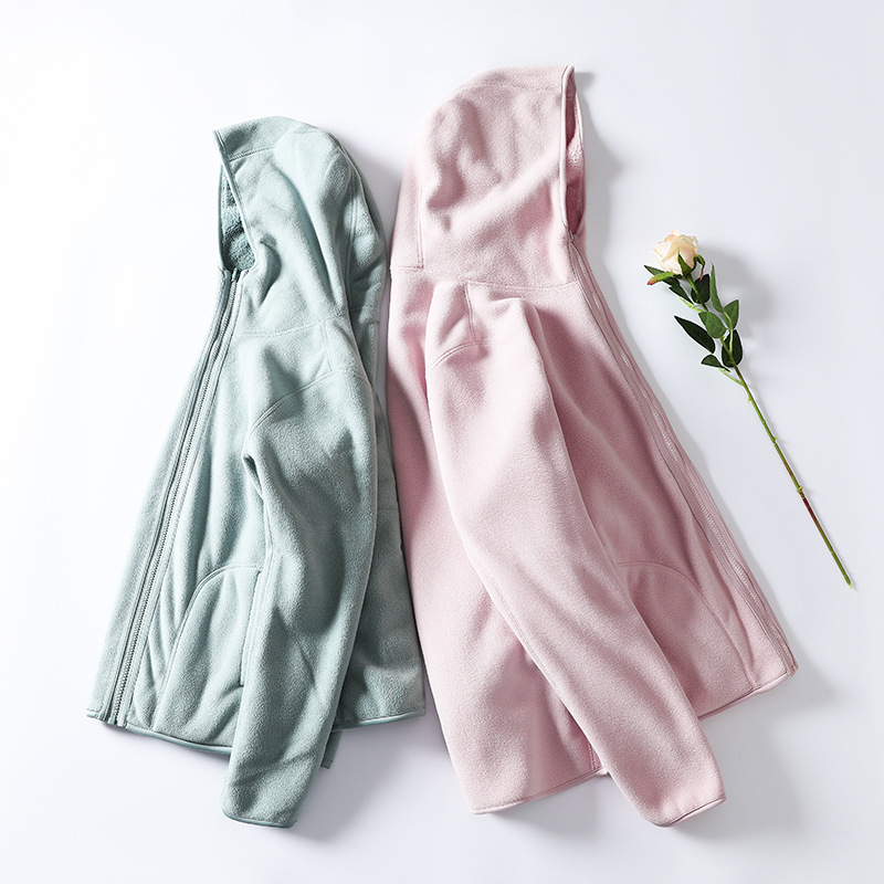 新款双面穿抓绒衣男女户外运动连帽卫衣珊瑚绒两面穿情侣加厚外套