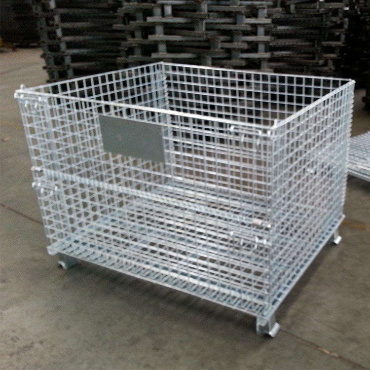 金属钢丝可移动物流箱铁笼 钢丝物流周转箱 可折叠中型金属笼定制