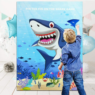 鲨鱼背景道具派对游戏海报贴纸 儿童生日派对游戏海报贴纸送眼罩