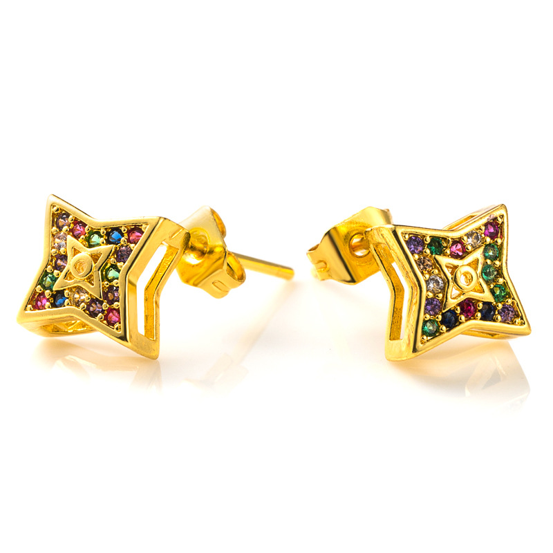 Fashion Small And Exquisite Four-pointed Star Hollow Earrings Copper Micro-set Color Zircon Earrings Ladies Niche Earrings  Wholesale Nihaojewelry display picture 6