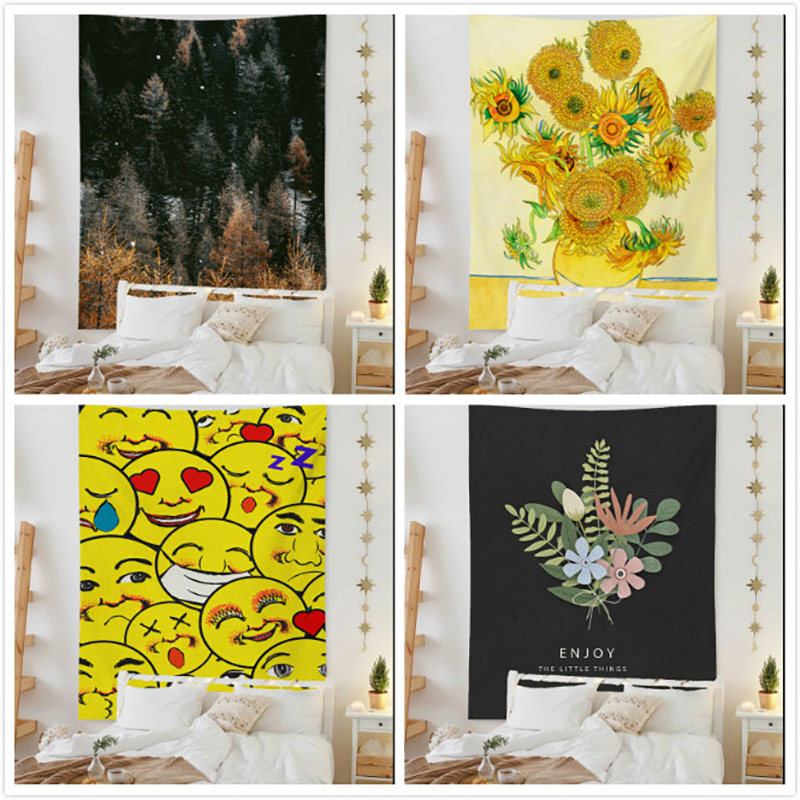 挂毯北欧梵高艺术仿油画向日葵自画像背景仙人掌民宿装饰挂布