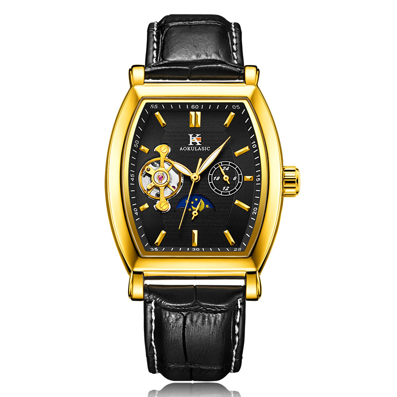 Ogulas K reloj mecánico automático para hombres hollow-out transparent bottom belt watch automático reloj 5002