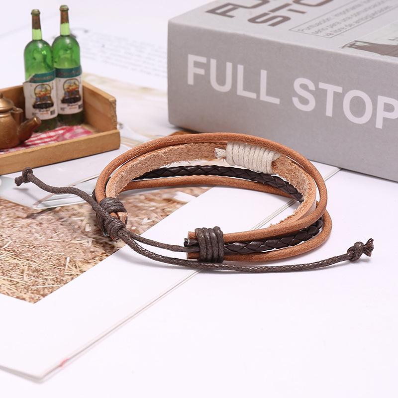 Hand-woven vintage cowhide adjustable men and women student bracelet nihaojewelry