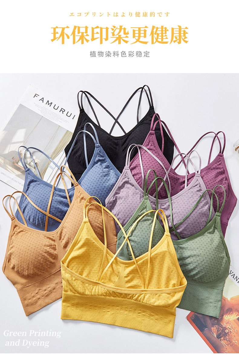 Korean-style fashionable polka dots gather together, beautiful back wrap, thin shoulder strap, comfortable and breathable, thick chest pad, sports halter vest for women detail image 7
