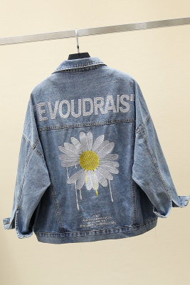 2020春秋新款韩版宽松重工小雏菊刺绣牛仔外套女复古百搭休闲上衣|ru