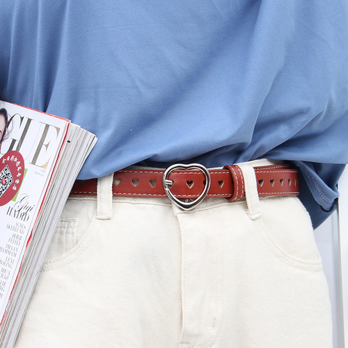 Hollow belt women's love buckle, simple, versatile, trendy, fashionable and personalized, Internet celebrity, same style jeans belt, women's ins style