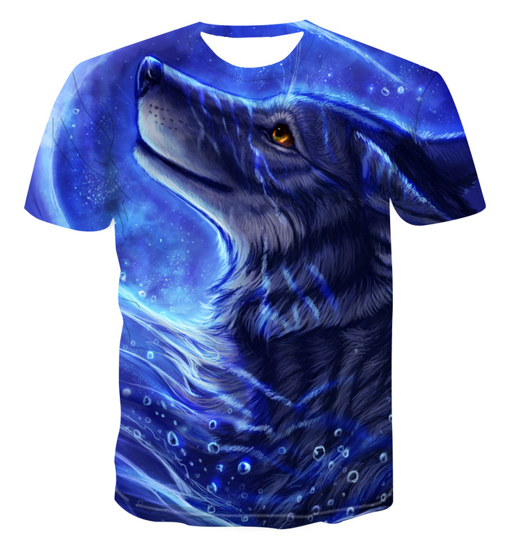 Amazon new 3D cool wolf men's and women's round neck short sleeve personalized creative couple fashion brand T-shirt pullover