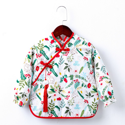 新款唐装儿童罩衣秋冬防水长袖反穿衣女宝宝吃饭围裙婴儿围兜|ms