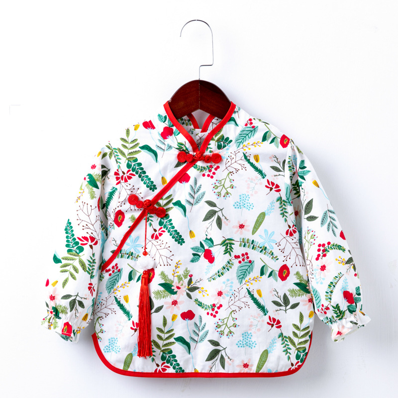 新款唐装儿童罩衣秋冬防水长袖反穿衣女宝宝吃饭围裙婴儿围兜|ms