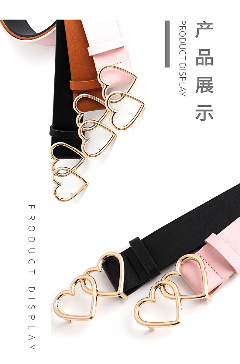 Love Double Loop Buckle Belt Female Fashion Wild Lady Student Decoration Jeans Casual Pants Belt display picture 4