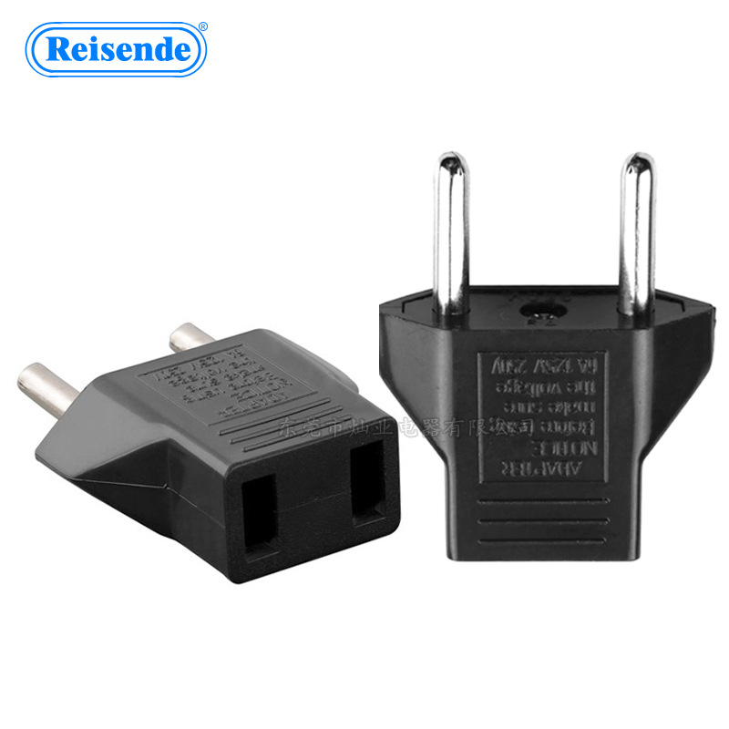 美规两扁脚转欧规两圆脚插头 欧式转美式旅游转换头JHD-9619