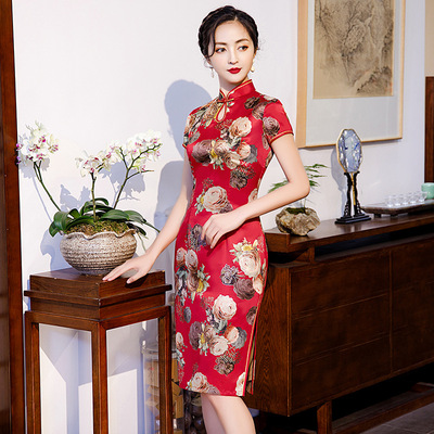 Chinese Dress cheongsam for womenCheongsam short sleeve women&apos;s dignified and grand style party cheongsam