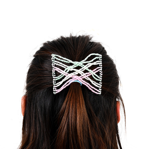 Cross-border string bead stylish versatile magic hair comb women's headwear elastic double row insert hair pin curler