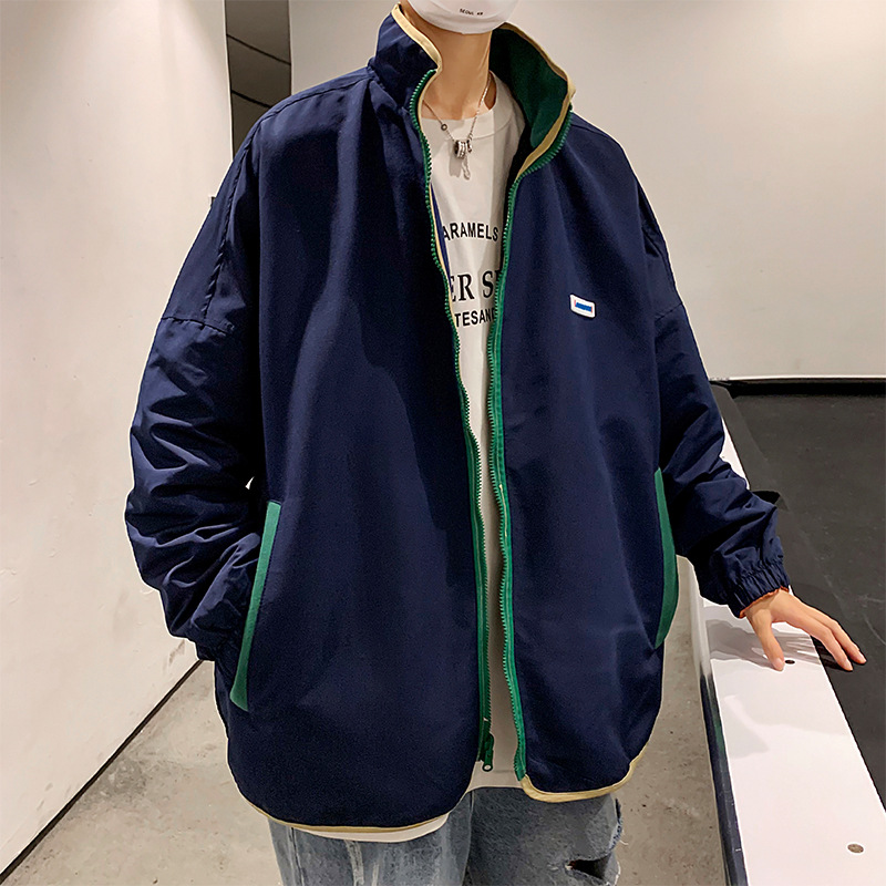 Primavera y otoño nuevo estilo de Hong Kong ins abrigo de costura de doble cara chaqueta suelta de estilo coreano para hombres de moda juvenil a juego