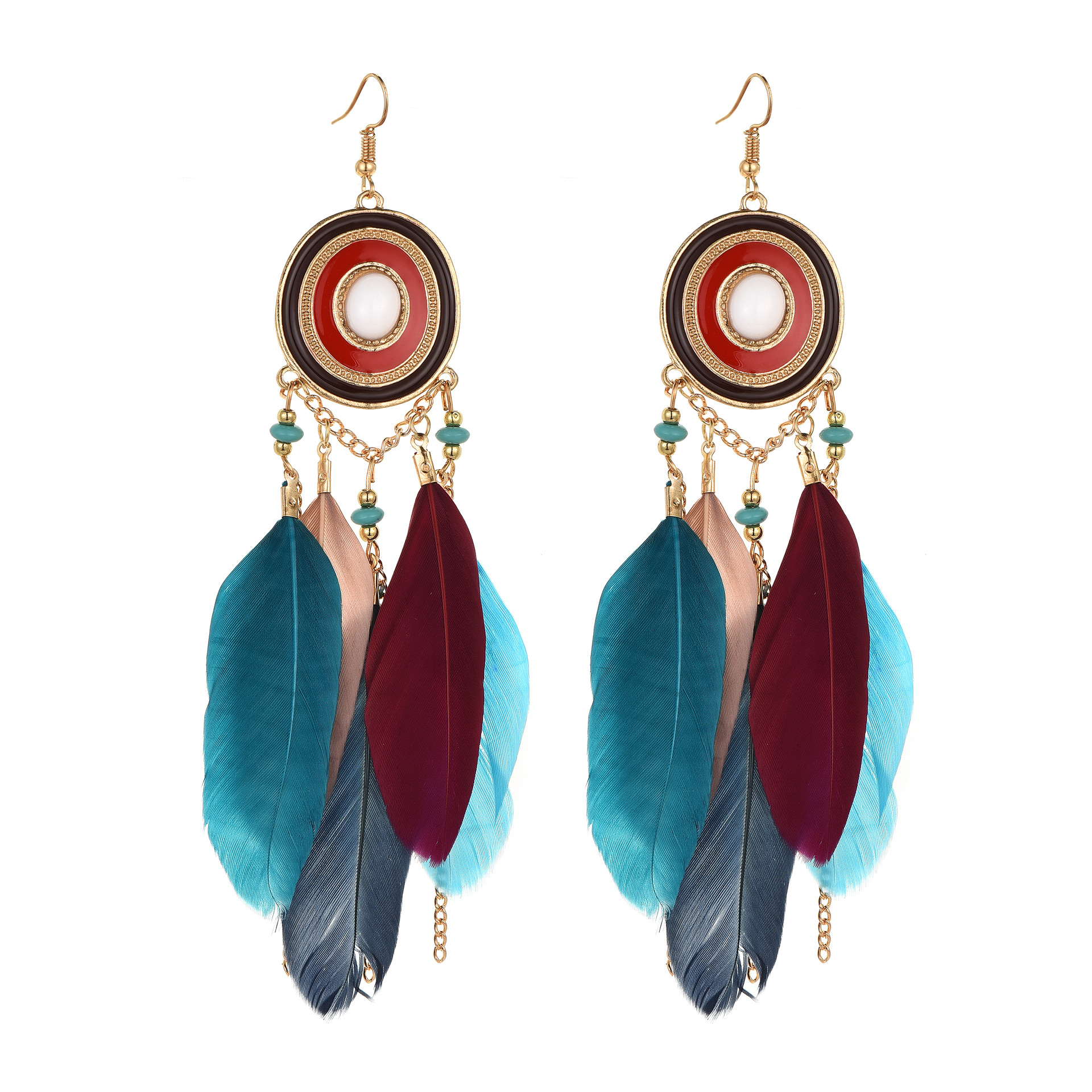 Alloy, Feather Material 1 Pair Retro Geometric Alloy Feather Drop Earrings