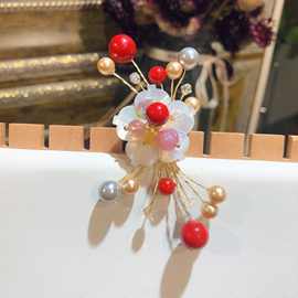手工原创饰品贝壳花朵胸针胸扣贝珠红枣珠草莓晶网红直播饰品彩宝