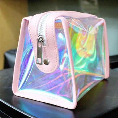 Custom Factory LOGO The new waterproof TPU Pink Storage bag laser Rainbow transparent Portable travel Cosmetic
