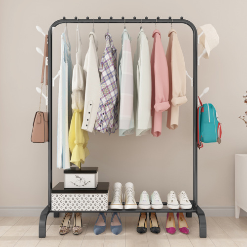 Double-pole clothes drying rack, multi-functional floor-standing coat rack, clothes rack and drying rack, simple indoor balcony windproof clothes pole