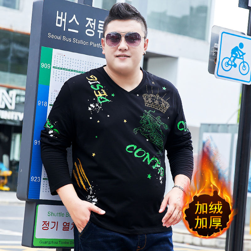 Large Size Men's T-shirt Fat Guy Extra Large Fat Man Long Sleeve Top Autumn Plus Fat Plus Large Size T-shirt Extra Large Fleece XXXXL