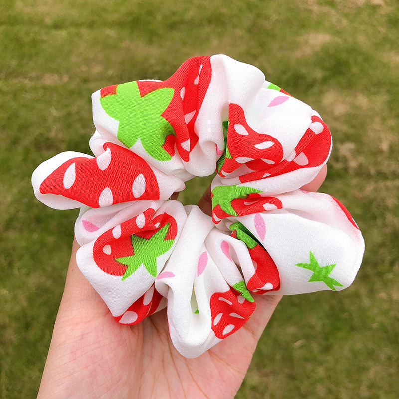 Korean New Fashion Printed Strawberry Cute Cheap Scrunchies Wholesale display picture 8