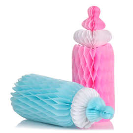 奶瓶蜂窝球蜂巢创意拉花蓝色粉色baby shower周岁展示纸品
