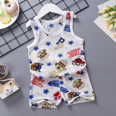 新款儿童背心套装夏季薄款1-3-5岁男童跨栏背心汗衫无袖两件套装