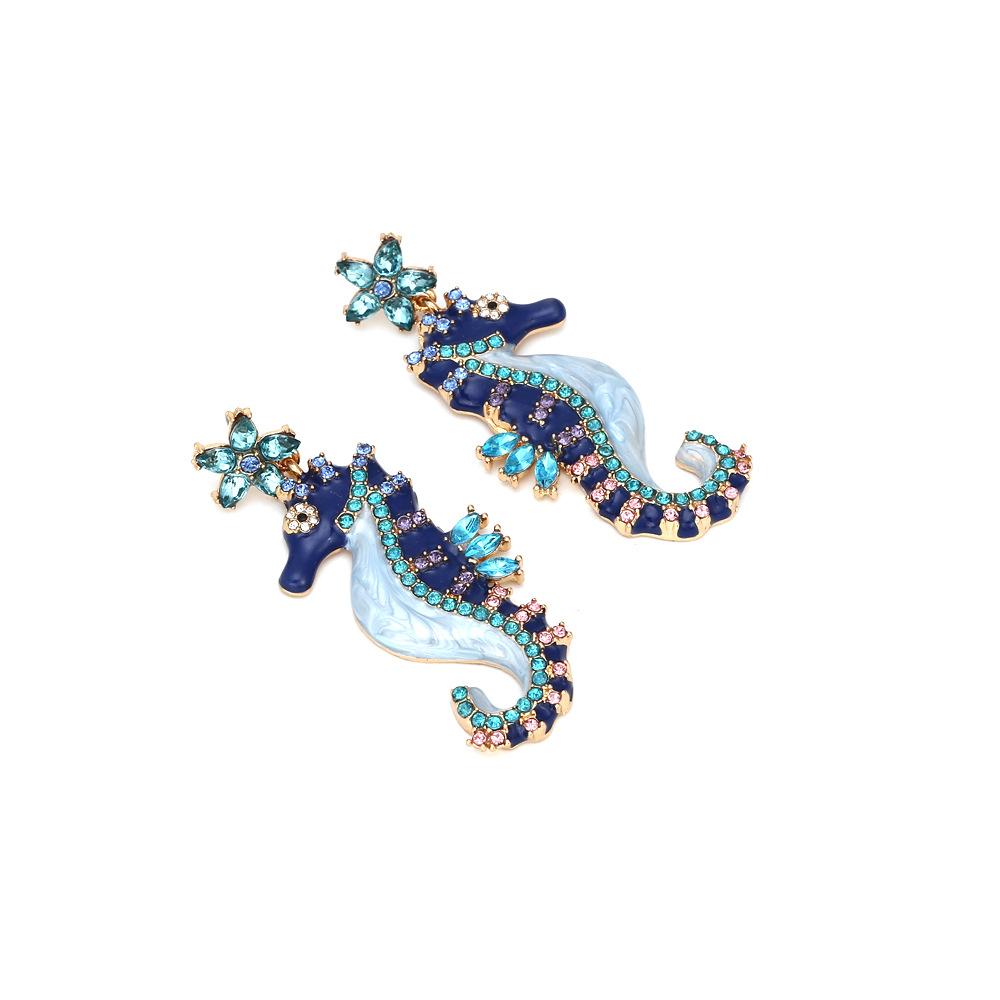Ordinary Steel Needle Ear Needle Material Rhinestones Inlay Material 1 Pair Cartoon Style Cute Hippocampus Enamel Zinc Alloy Rhinestones Drop Earrings