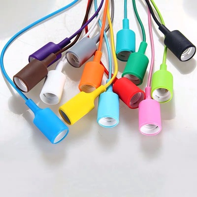 e27吊线彩色灯座灯头塑料彩色红蓝绿紫硅胶灯具配件 红灯笼吊线头