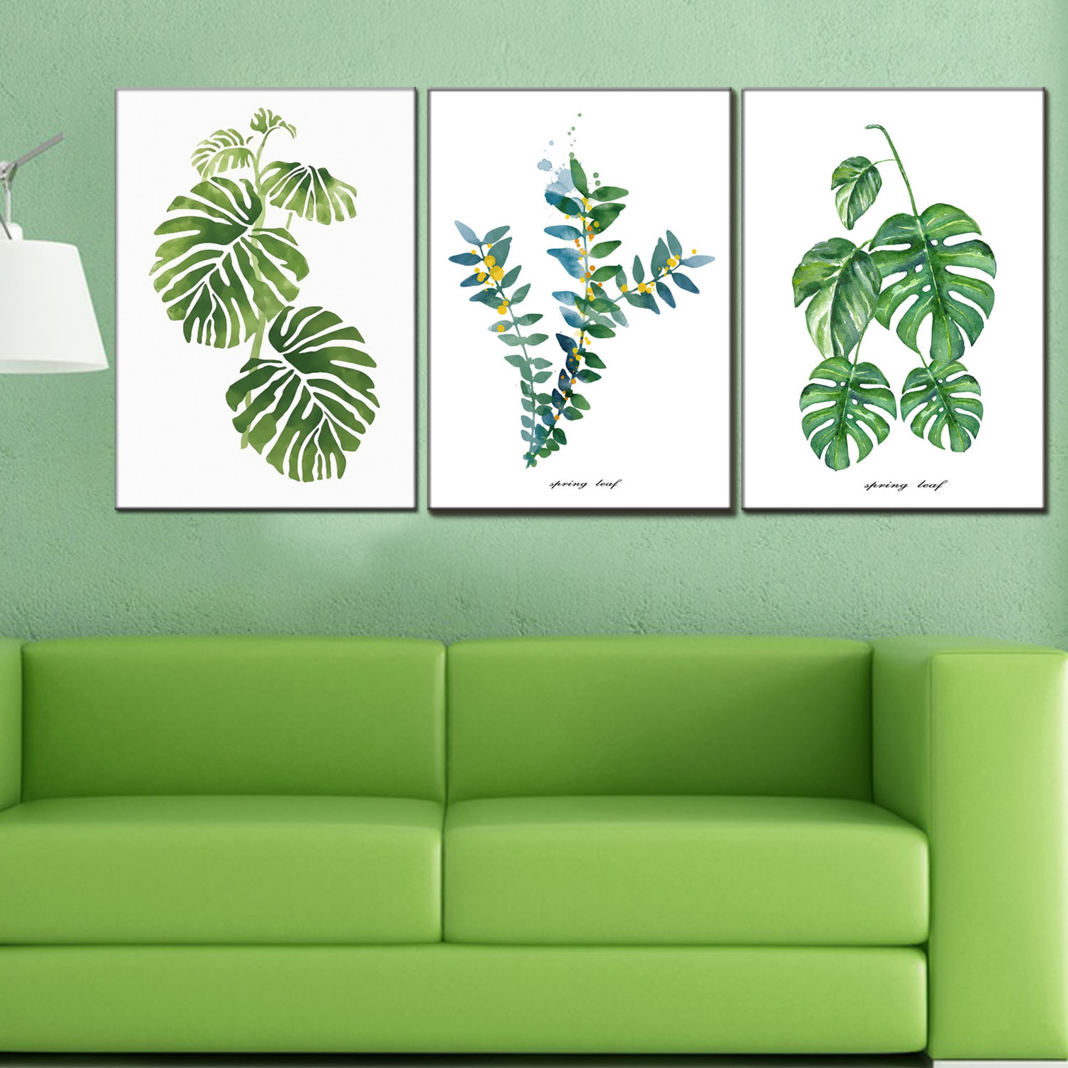 Canvas Painting Spray Painting Green Plants Set Painting