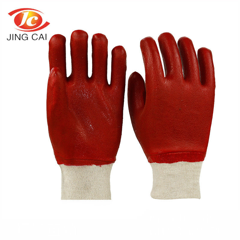 26cm红色磨砂PVC手套 PVC耐油工作手套 PVC磨砂手套