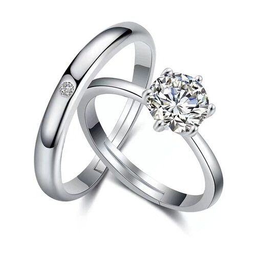 Couple's silver-plated ring female open mouth Korean version men's and women's diamond rings fashionable women's hand jewelry manufacturer customization